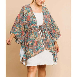 NWT Umgee Boho Paisley Tie Front Kimono Cardigan Women's Size S